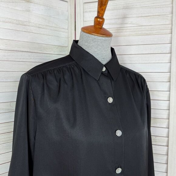Express Satin Rhinestone Button Up Blouse Shirt Black Large - Picture 5 of 13
